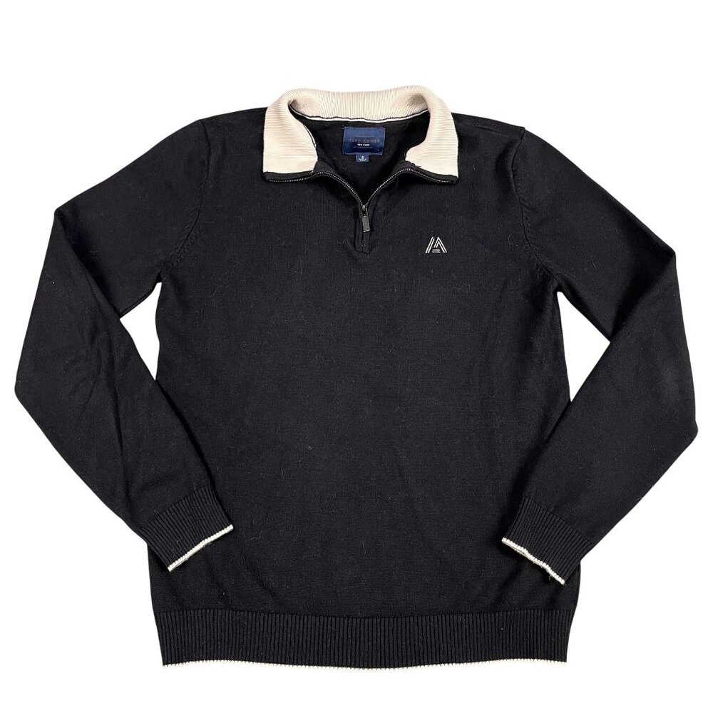 Marc Asher 1/4 Zip Black & Tan Pullover Sweater Sz Small